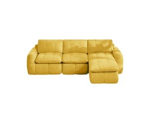 Canapé modulable d'angle en l,chenille,3 places avec 1 pouf,264x160x68cm,canapé à compression sans montage, mousse haute densité 32d,assise profonde,jaune