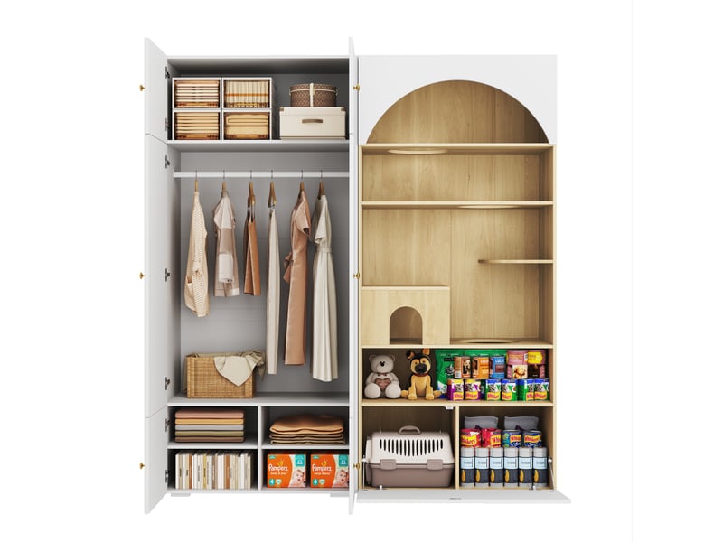 Armoire,180x50x200 cm,2-en-1,panneau de particules,blanc et effet bois - Conforama A