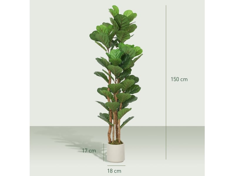  Plante artificielle ficus lyrata 50x50x150 cm – vert – 71 feuilles et tiges flexibles en pot blanc  - Conforama C