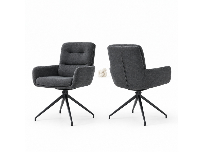  Chaises de salle à manger lot de 2 pivotantes 360°  - dossier capitonné, tissu et métal - gris foncé noir  - Conforama A
