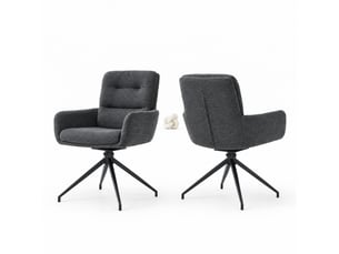 Chaises de salle à manger lot de 2 pivotantes 360°  - dossier capitonné, tissu et métal - gris foncé noir