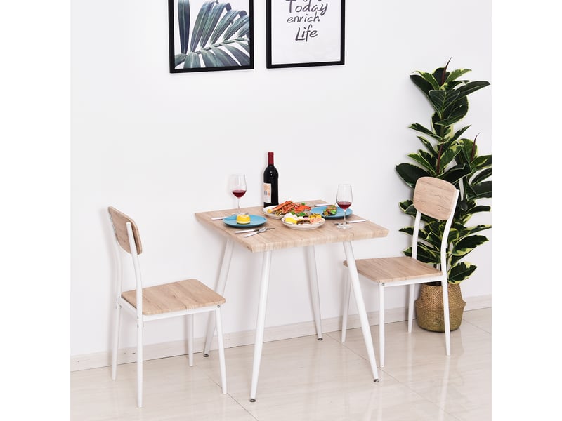  Ensemble de salle à manger 3 pièces, table et 2 chaises, structure en métal, coin repas pour salle à manger ou cuisine, coloris naturelblanc  - Conforama D