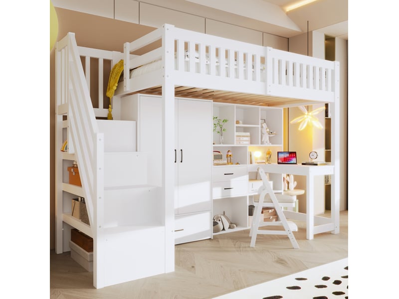  Lit mezzanine enfant 90x200 avec bureau et rangements evryae  - Conforama C