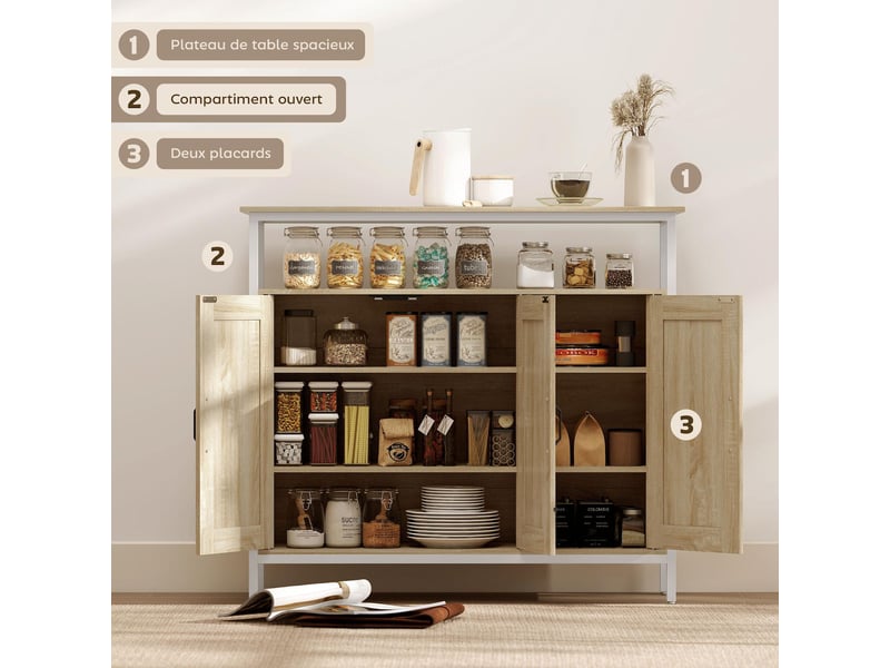  Buffet 3 portes et niche mdf et métal coloris bois naturel 100 x 35 x 88 cm  - Conforama D