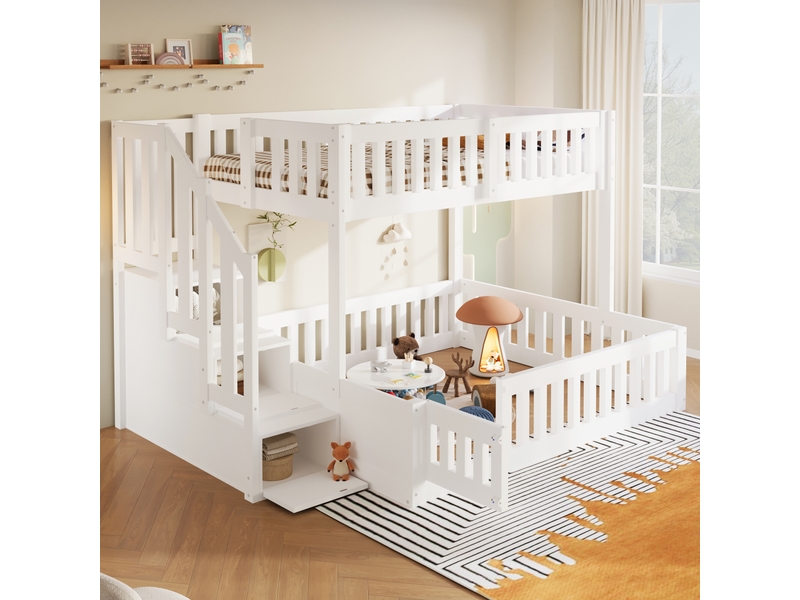 Lit superposé - 90x200 cm - 140x200 cm - échelle - rangements intégrés - lit enfant - gain de place - mobilier de chambre - blanc CozyNest - Conforama C