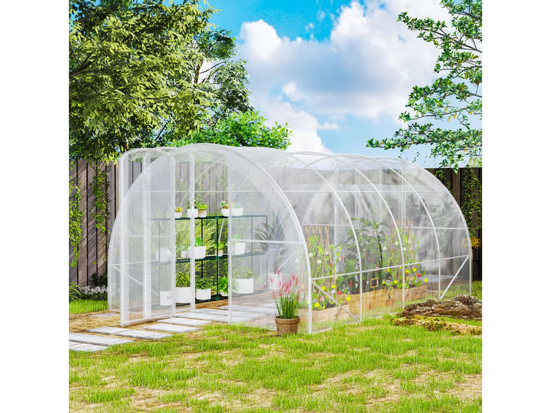  Serre de jardin tunnel 4 x 3 x 2 m 12 m² avec 2 portes à charnières bâche en pe 150 gm² pour légumes plantes fleurs  - Conforama C