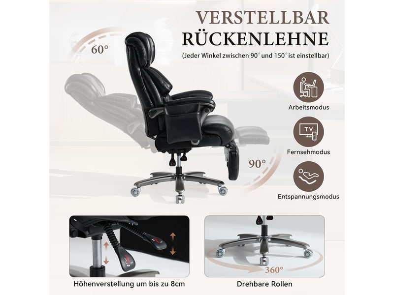  Fauteuil de bureau ergonomique avec massage et chauffage, cuir pu, noir  - Conforama R