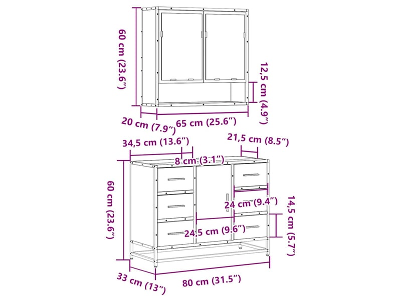  Ensemble de meubles de salle de bain 2 pcs chêne sonoma cf63605  - Conforama E