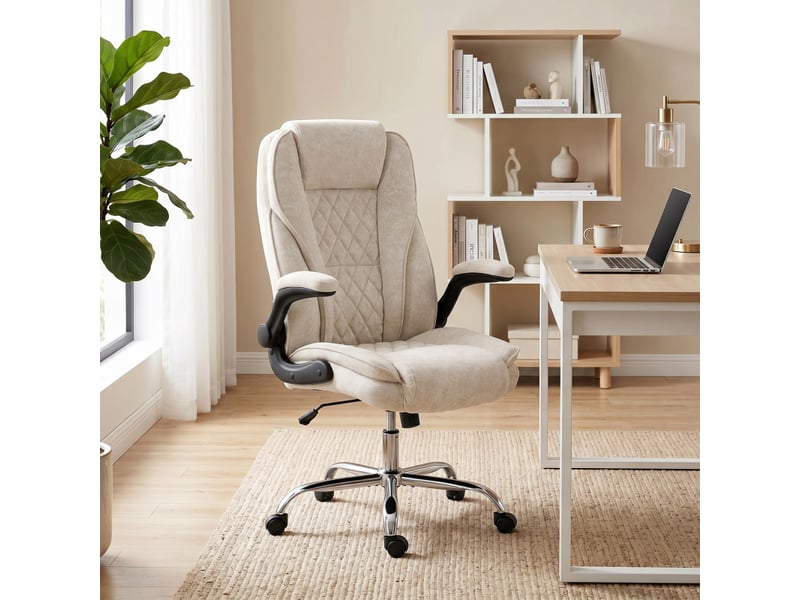  Fauteuil de bureau dainmont chesterfield réglable velours beige  - Conforama D