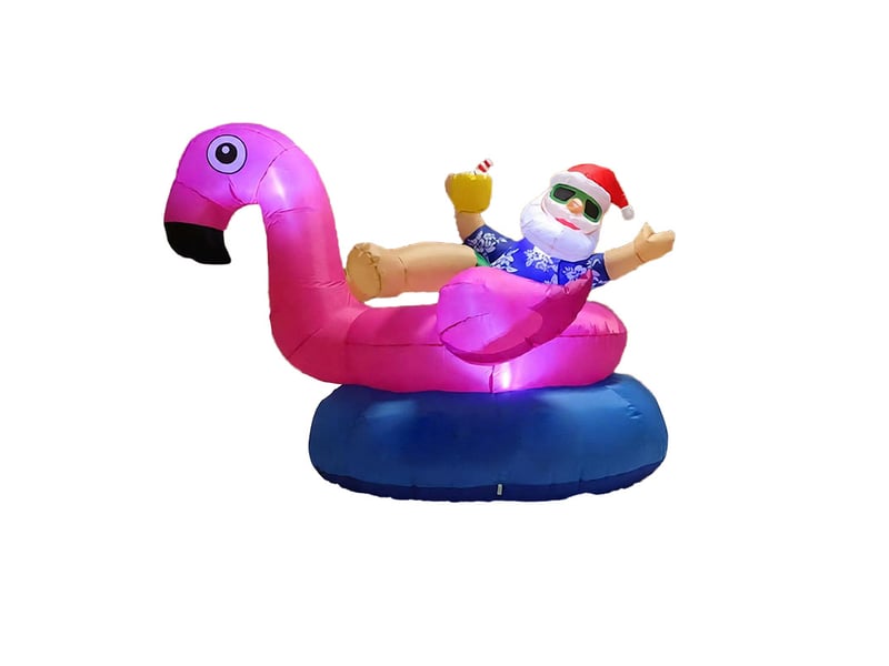  Père noël gonflable 2,4 m sur flamant rose, décoration de noël tropicale pour jardin et extérieur  - Conforama A