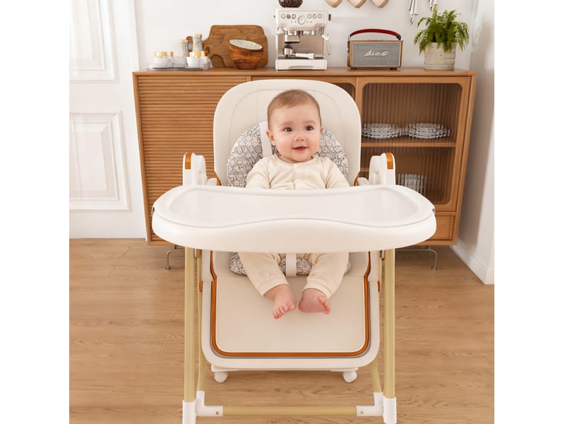 Chaise haute bébé 59x76x96 cm, tablette amovible, chaise évolutive bébé, harnais 5 points, dossier inclinable, blanc, pu  - Conforama B
