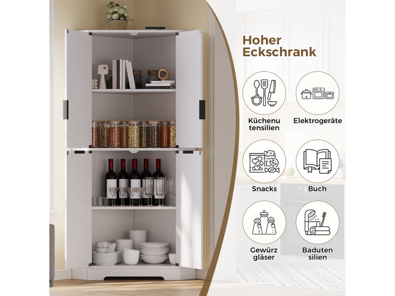  Meuble d'angle 4 portes avec étagères réglables blanc 60 x 60 x 172 cm  - Conforama E