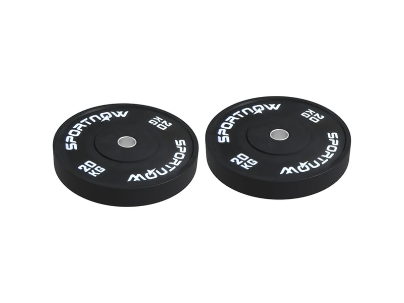  Lot de 2 disques de musculation de 20 kg pour haltères et barres, avec fixation de ø5 cm, noirs  - Conforama B