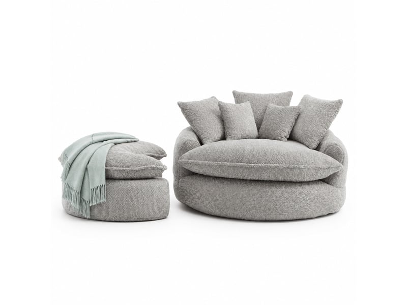  Fauteuil lounge avec repose-pieds et coussins gris clair evryae  - Conforama A