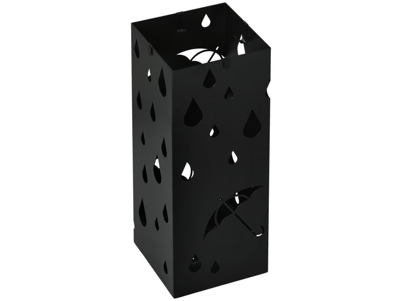  Porte-parapluie support à parapluie carré en acier avec 4 crochets et bac de récupération d'eau amovible noir  - Conforama B