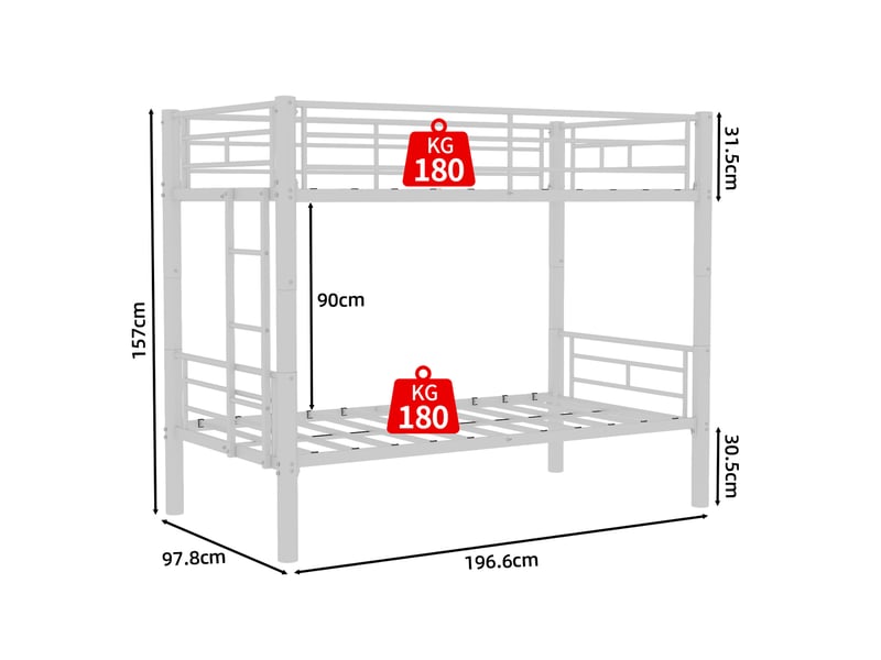 Lit superposé en métal 90x190 cm, convertible en deux lits simples, blanc - Conforama C