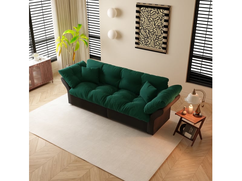 Canapé convertible 190 x 85 x 91 cm en velours 3 en 1 vert chicfurn  - Conforama B