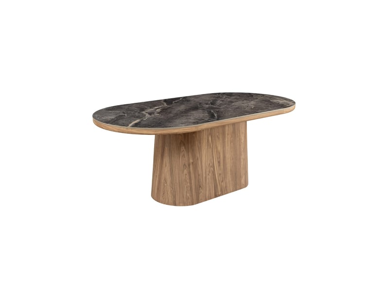  Table de salle à manger lumea – ovale 200 cm – effet marbre gris – pied large – style contemporain  - Conforama A