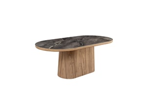 Table de salle à manger lumea – ovale 200 cm – effet marbre gris – pied large – style contemporain