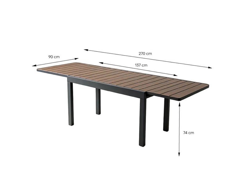  Salon de jardin 8 places avec table extensible 270cm en aluminium et bois loboc  - Conforama C