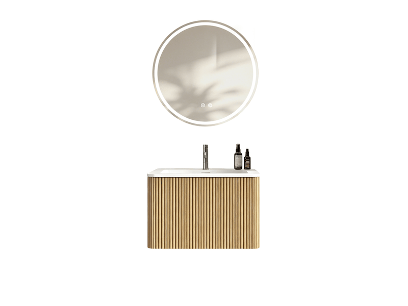 Meuble sous vasque suspendu avec tiroir, vasque intégrée et miroir led, chêne, pour salle de bain 61 × 46,5 × 37 cm - Conforama A