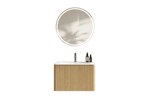 Meuble sous vasque suspendu avec tiroir, vasque intégrée et miroir led, chêne, pour salle de bain 61 × 46,5 × 37 cm