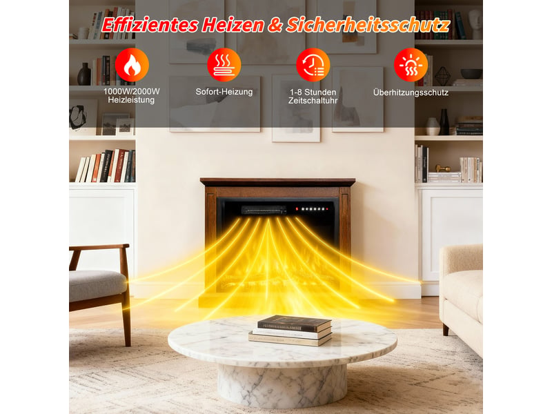 Homavo 23'' cheminée électrique, flamme 3d, télécommande, minuterie, sécutité surchauffe, meuble brun inclus - Conforama C