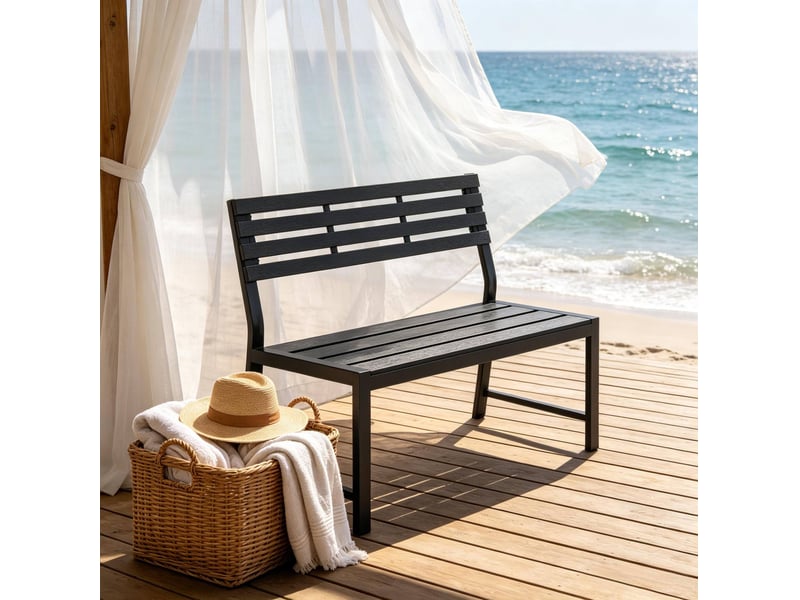  Banc de jardin extérieur avec dossier 115 cm noir evryae  - Conforama C