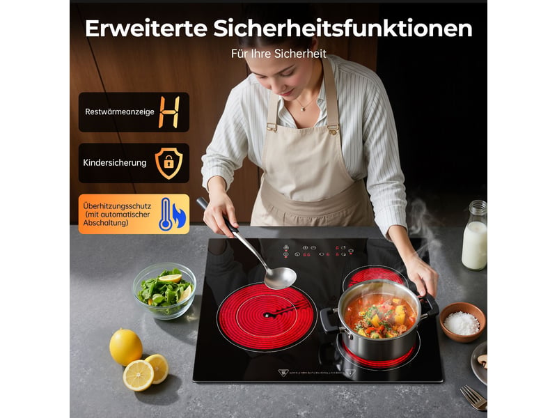  Plaque de cuisson vitrocéramique 3 foyers, table électrique encastrable 60 cm, 5400 w, commande tactile et minuterie  - Conforama R