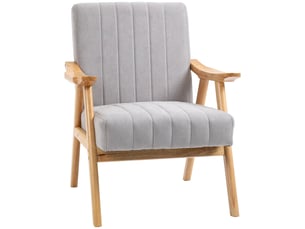 Fauteuil en bois massif aspect velours gris et naturel 68 x 74 x 82 cm