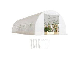 Serre tunnel extérieur 8x3x2 m, 12 fenêtres, porte enroulable, plantestomateslégumes, acierpe 140 gm², blanc.
