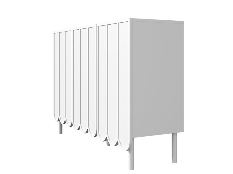  Buffet sideboard blanc 120x35x80 cm avec façades ondulées, étagères réglables et style contemporain  - Conforama D