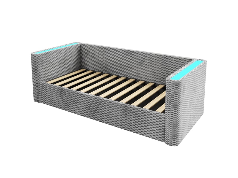  Lit de jour 90x200 canapé lit velours gris avec éclairage led et coffre hydraulique  - Conforama A