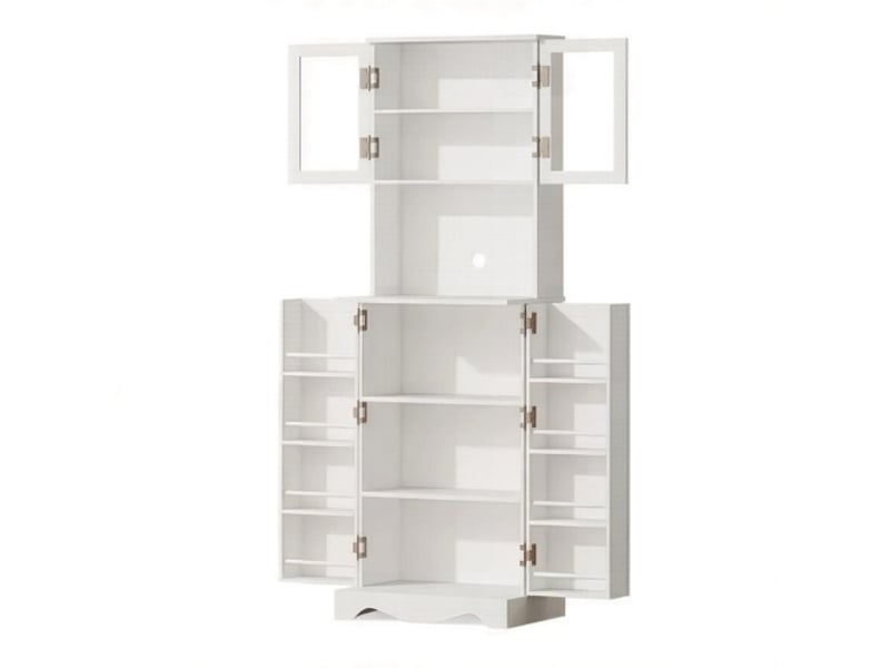  Buffet haut de cuisine 4 portes – 8 porte-épices, plan de travail et étagères réglables, rangement pratique  - Conforama A