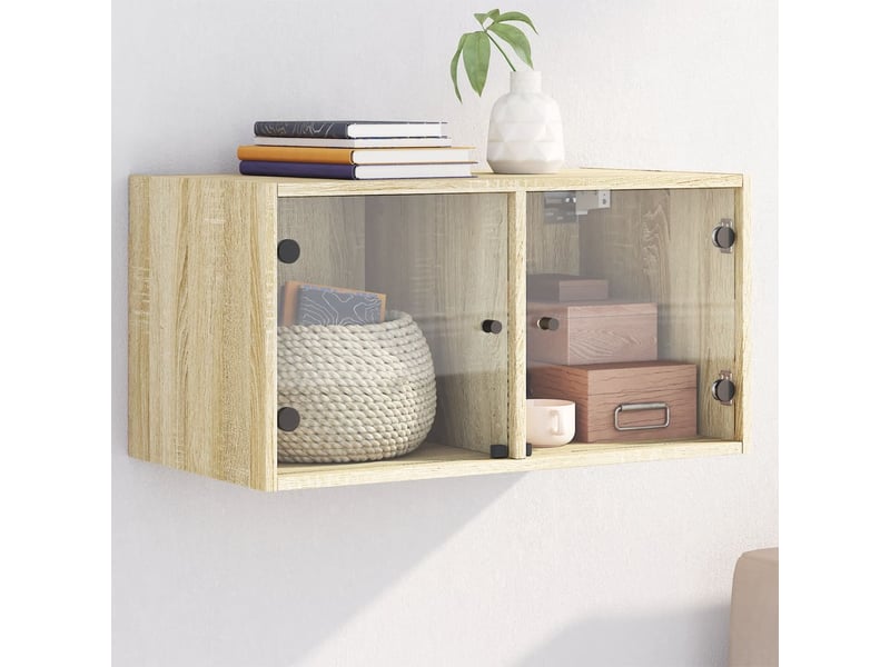  Armoire murale salon, meuble de rangement avec portes en verre chêne sonoma 68,5x37x35 cm  - Conforama B