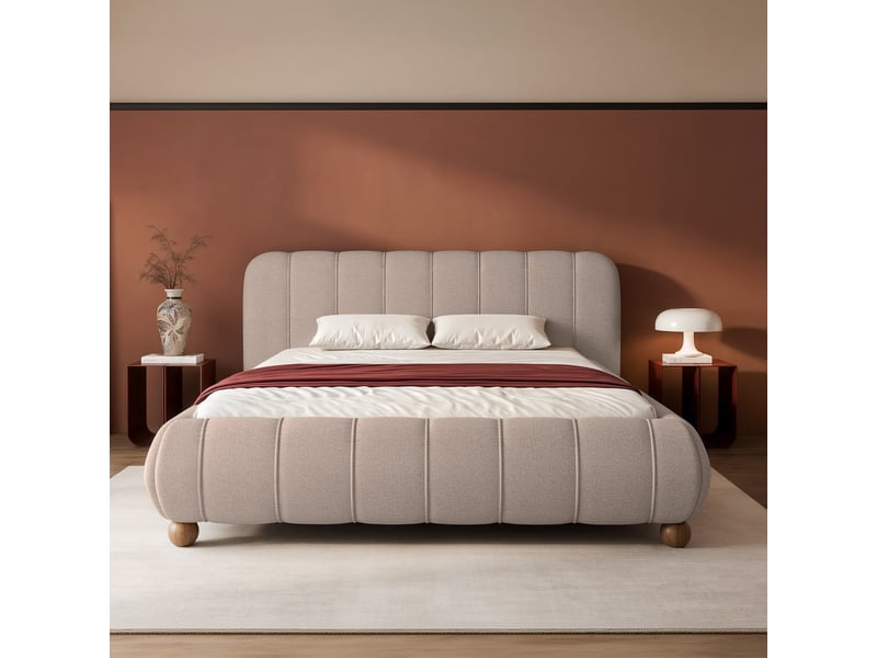 Selsey malunna - lit rembourré sur pieds boules - 200x200 cm - chenille grège Malunna - Conforama C