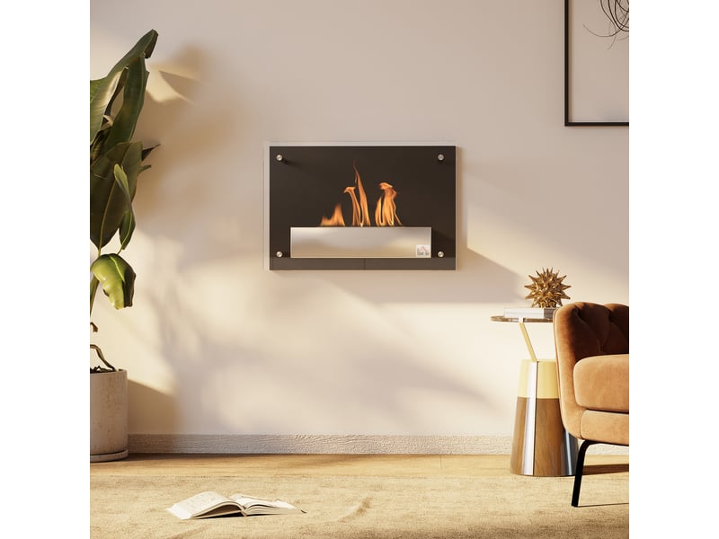  Cheminée bioéthanol murale noire, brûleur 0,9 l, 60 x 22 x 40 cm  - Conforama C