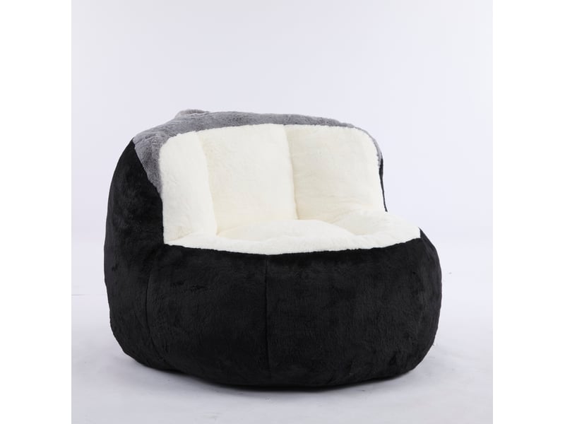  Fauteuil poire oversize 106x110x77 cm – noir, blanc et gris – tissu peluche, poignée et base antidérapante  - Conforama A
