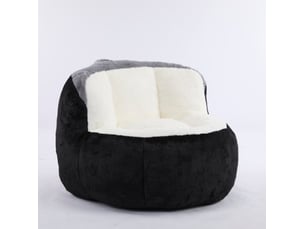 Fauteuil poire oversize 106x110x77 cm – noir, blanc et gris – tissu peluche, poignée et base antidérapante