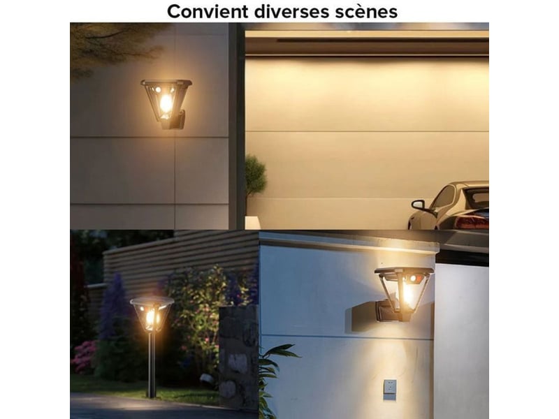  Eclairage jardin solaire 2 packs avec detecteur de mouvement ip65 3 modes 46 cm noir 413446_AAAIJ37465_6_DROPFR - Conforama D