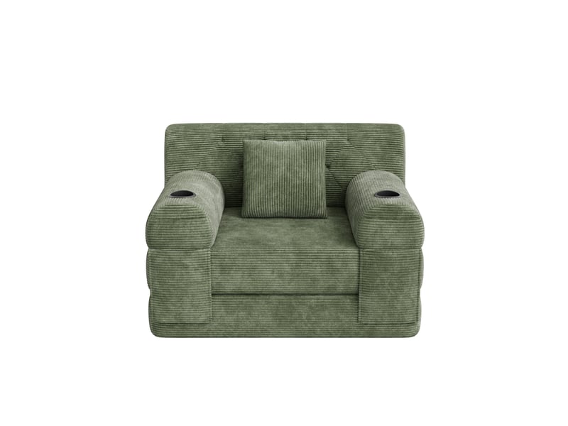  Fauteuil convertible 1 place en velours côtelé vert, 107x80x81 cm  - Conforama D