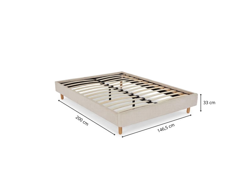  Sommier kit 160x200 cm en tissu velours côtelé ivoire terre de nuit  - Conforama D