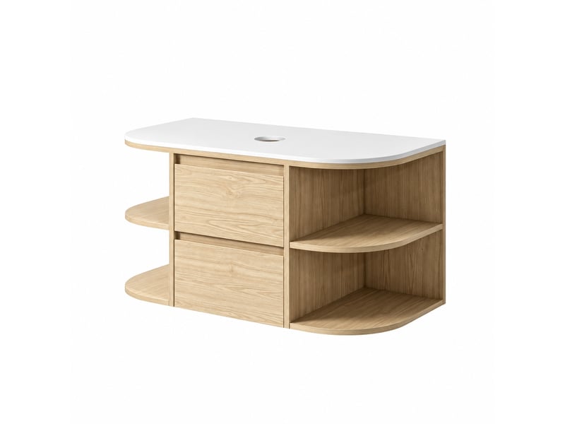  Meuble vasque suspendu 90 cm en mdf marron et blanc, 2 tiroirs  - Conforama A