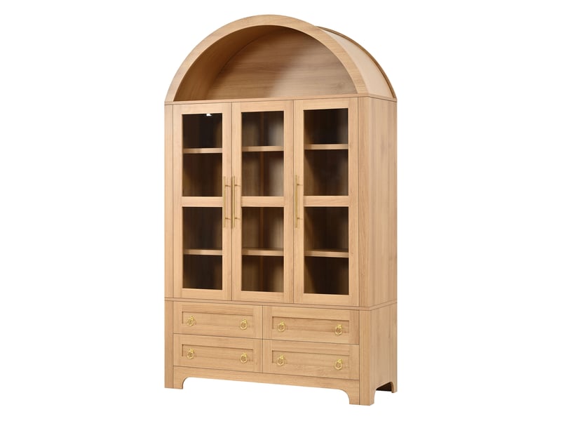 Buffet haut,110x40x185 cm,3 portes vitrées et 4 tiroirs,mdf,naturel - Conforama D