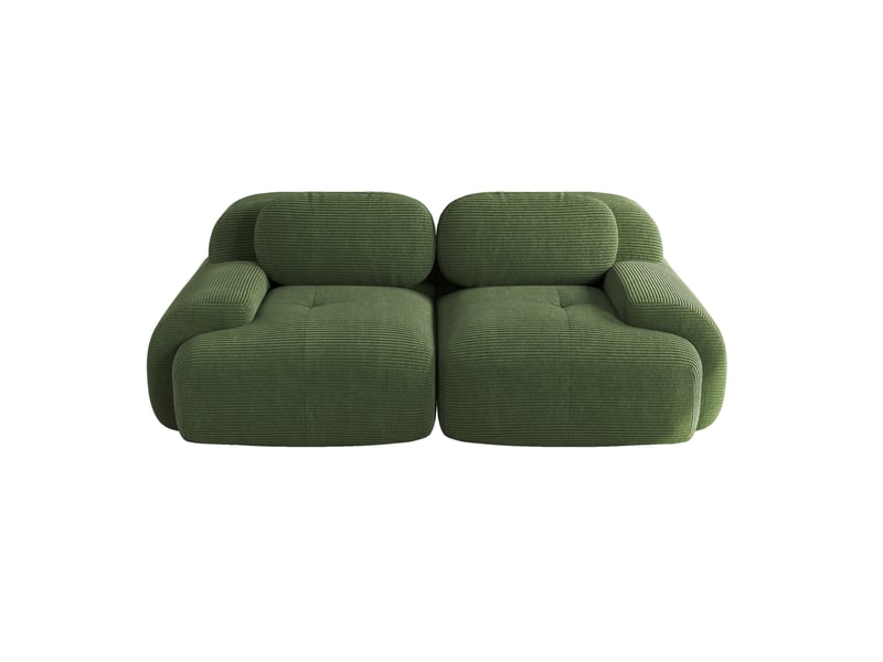  Canapé d’angle modulaire 208x103x75 cm — assise souple, lignes courbes, sans montage, tissu côtelé vert  - Conforama D