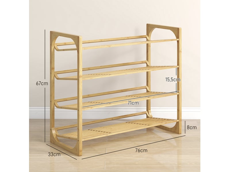  Étagère à chaussures tcqpz en bambou 4 niveaux pour 12 paires avec poignée 76 x 33 x 67 cm naturel  - Conforama C