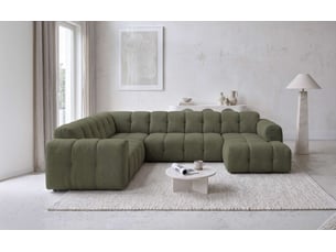Canapé d'angle gauche fixe MIUFORM Picco 8 places Tissu Vert forêt