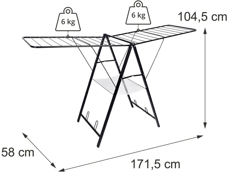  Étendoir à linge pliant avec ailes réglables 104,5 x 171 x 58 cm capacité 12 kg pratique design en acier noir 13_0018995  - Conforama B