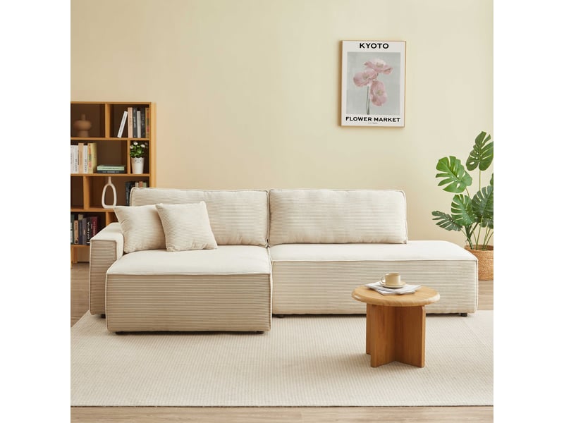 Canapé d'angle gauche ouvert convertible zola 4 places velours cotelé beige  - Conforama E