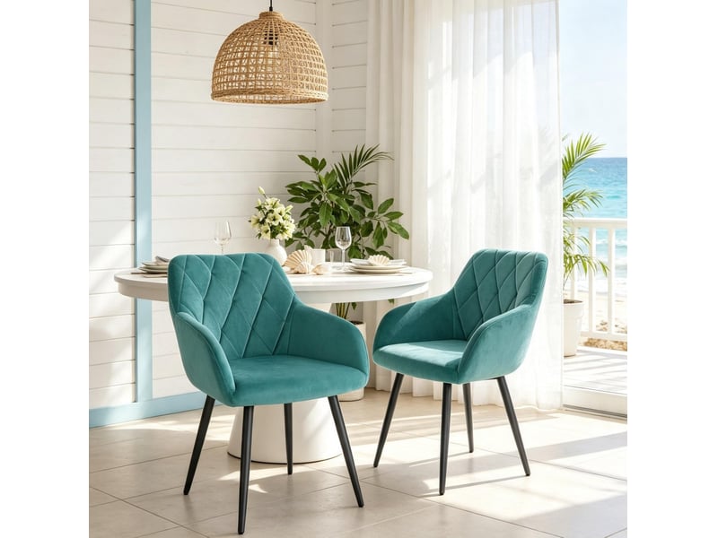  Chaise de salle à manger 44,5x46,5x79 cm avec accoudoirs métal bleu sarcelle  - Conforama C